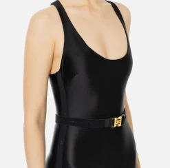 Elisabetta Franchi Jumpsuits|Shiny Lycra jumpsuit with logoed elastic Black