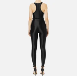 Elisabetta Franchi Jumpsuits|Shiny Lycra jumpsuit with logoed elastic Black