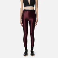 Elisabetta Franchi Trousers And Shorts|Shiny Lycra leggings with logoed elastic RougeNoir