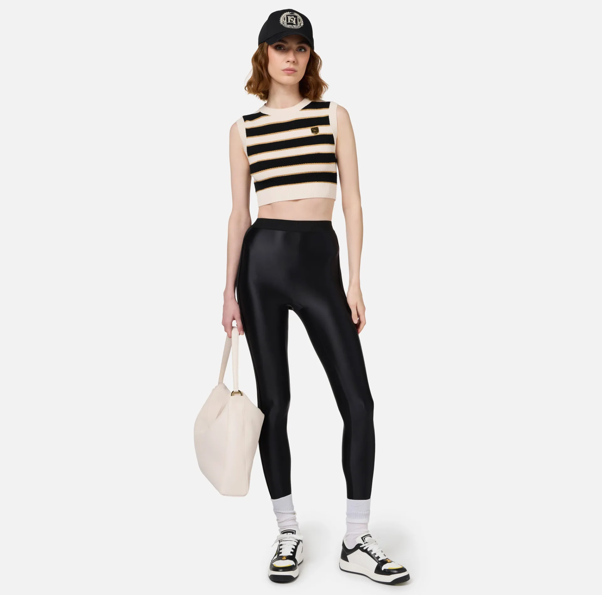 Elisabetta Franchi Trousers And Shorts|Shiny Lycra leggings with logoed elastic