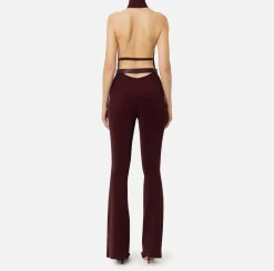 Elisabetta Franchi Jumpsuits|Shiny viscose jumpsuit with belt RougeNoir
