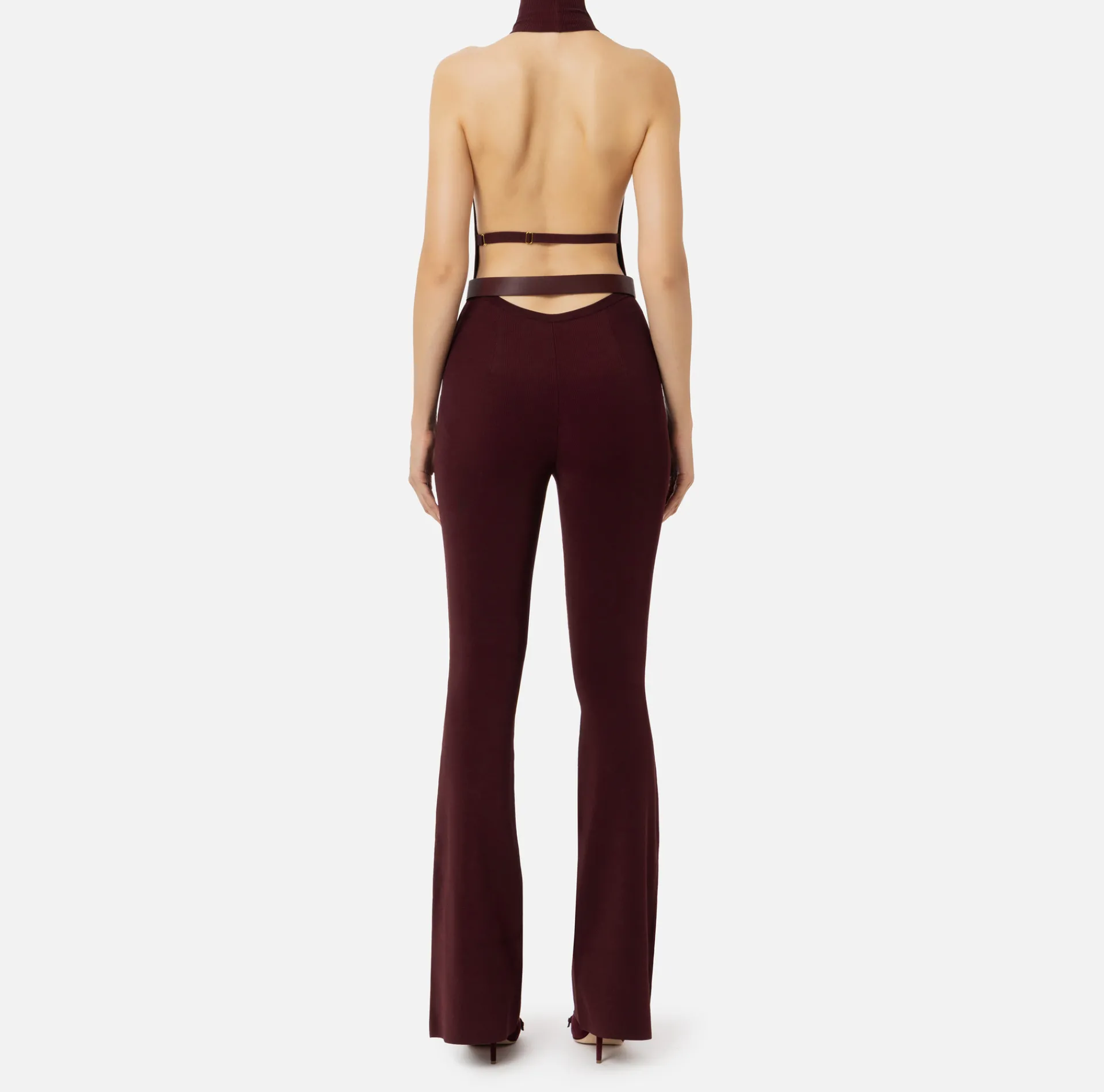 Elisabetta Franchi Jumpsuits|Shiny viscose jumpsuit with belt RougeNoir