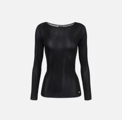 Elisabetta Franchi Knitwear And Sweatshirts|Shirt in pleated rib viscose fabric Black