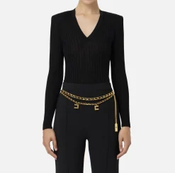 Elisabetta Franchi Knitwear And Sweatshirts|Shirt in ribbed viscose fabric Black