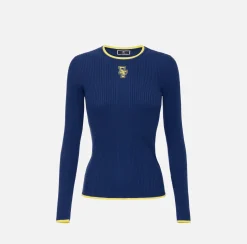 Elisabetta Franchi Knitwear And Sweatshirts|Shirt in viscose fabric with college-style logo Navy/Mimosa