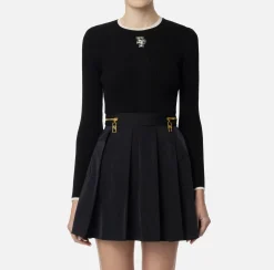 Elisabetta Franchi Knitwear And Sweatshirts|Shirt in viscose fabric with college-style logo Black/Butter