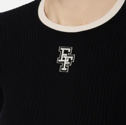 Elisabetta Franchi Knitwear And Sweatshirts|Shirt in viscose fabric with college-style logo Black/Butter