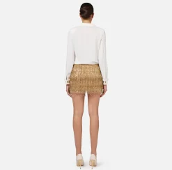 Elisabetta Franchi Red Carpet Dresses|Mini Dresses|Shirt mini-dress with sequin-embroidered skirt Ivory/Gold