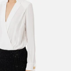 Elisabetta Franchi Red Carpet Dresses|Mini Dresses|Shirt mini-dress with sequin-embroidered skirt Ivory/Black