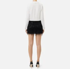 Elisabetta Franchi Red Carpet Dresses|Mini Dresses|Shirt mini-dress with sequin-embroidered skirt Ivory/Black