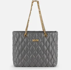 Elisabetta Franchi Shoulder Bags|Shopper bag in embossed fabric with chain handles Steel
