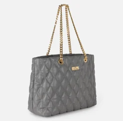 Elisabetta Franchi Shoulder Bags|Shopper bag in embossed fabric with chain handles Steel