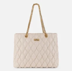 Elisabetta Franchi Shoulder Bags|Shopper bag in embossed fabric with chain handles Latex
