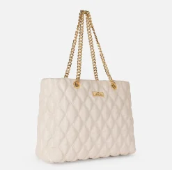 Elisabetta Franchi Shoulder Bags|Shopper bag in embossed fabric with chain handles Latex