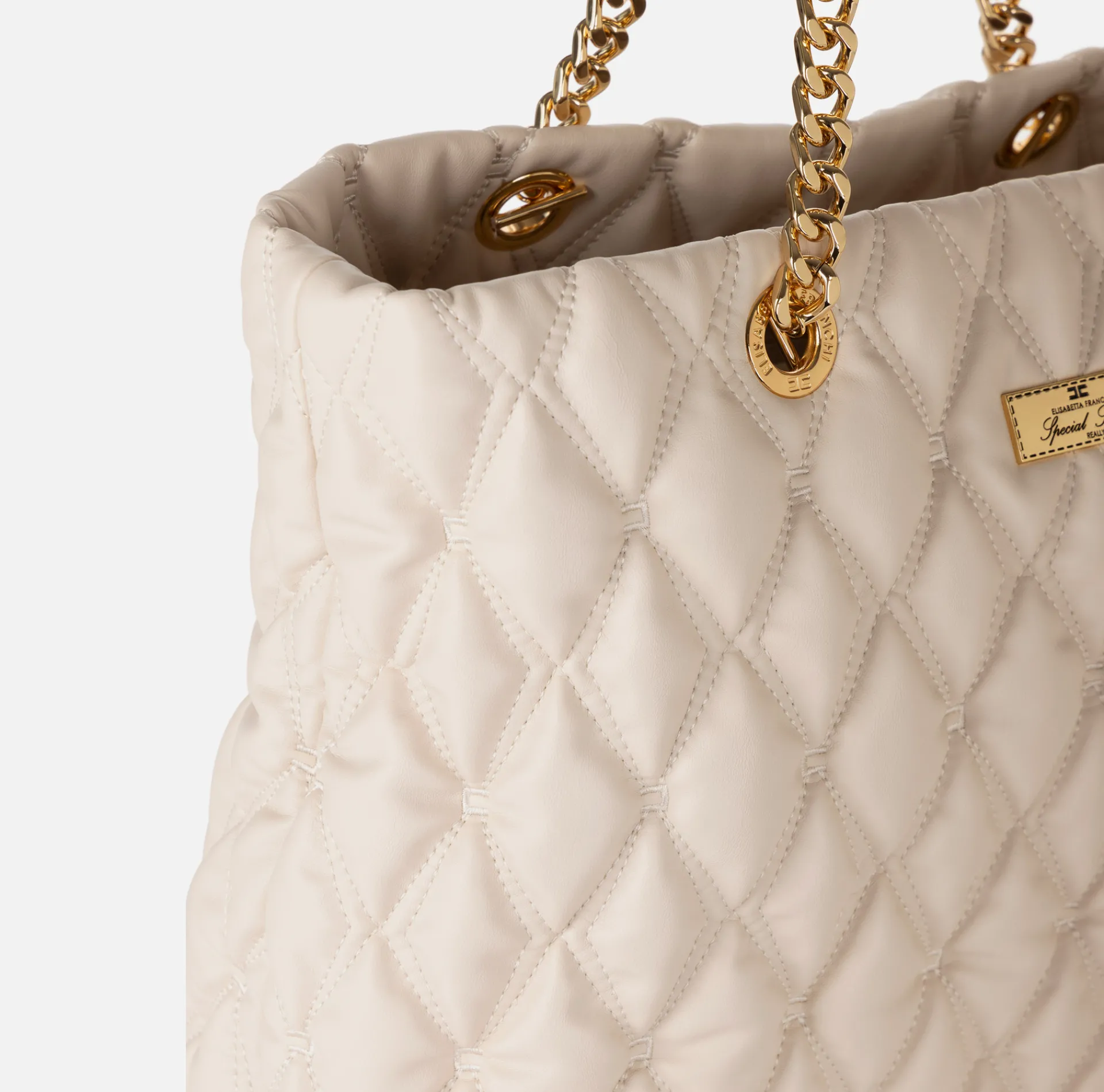 Elisabetta Franchi Shoulder Bags|Shopper bag in embossed fabric with chain handles Latex
