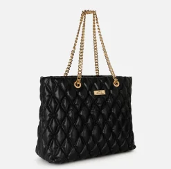 Elisabetta Franchi Shoulder Bags|Shopper bag in embossed fabric with chain handles Black