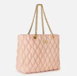 Elisabetta Franchi Shoulder Bags|Shopper bag in embossed fabric with chain handles Nude