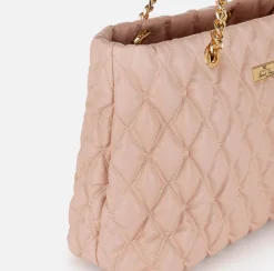 Elisabetta Franchi Shoulder Bags|Shopper bag in embossed fabric with chain handles Nude