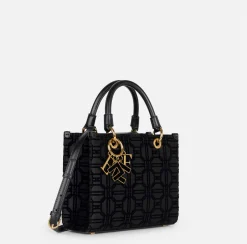 Elisabetta Franchi Handbags|Shopper bag in flock fabric with charms Black