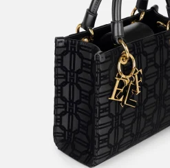 Elisabetta Franchi Handbags|Shopper bag in flock fabric with charms Black