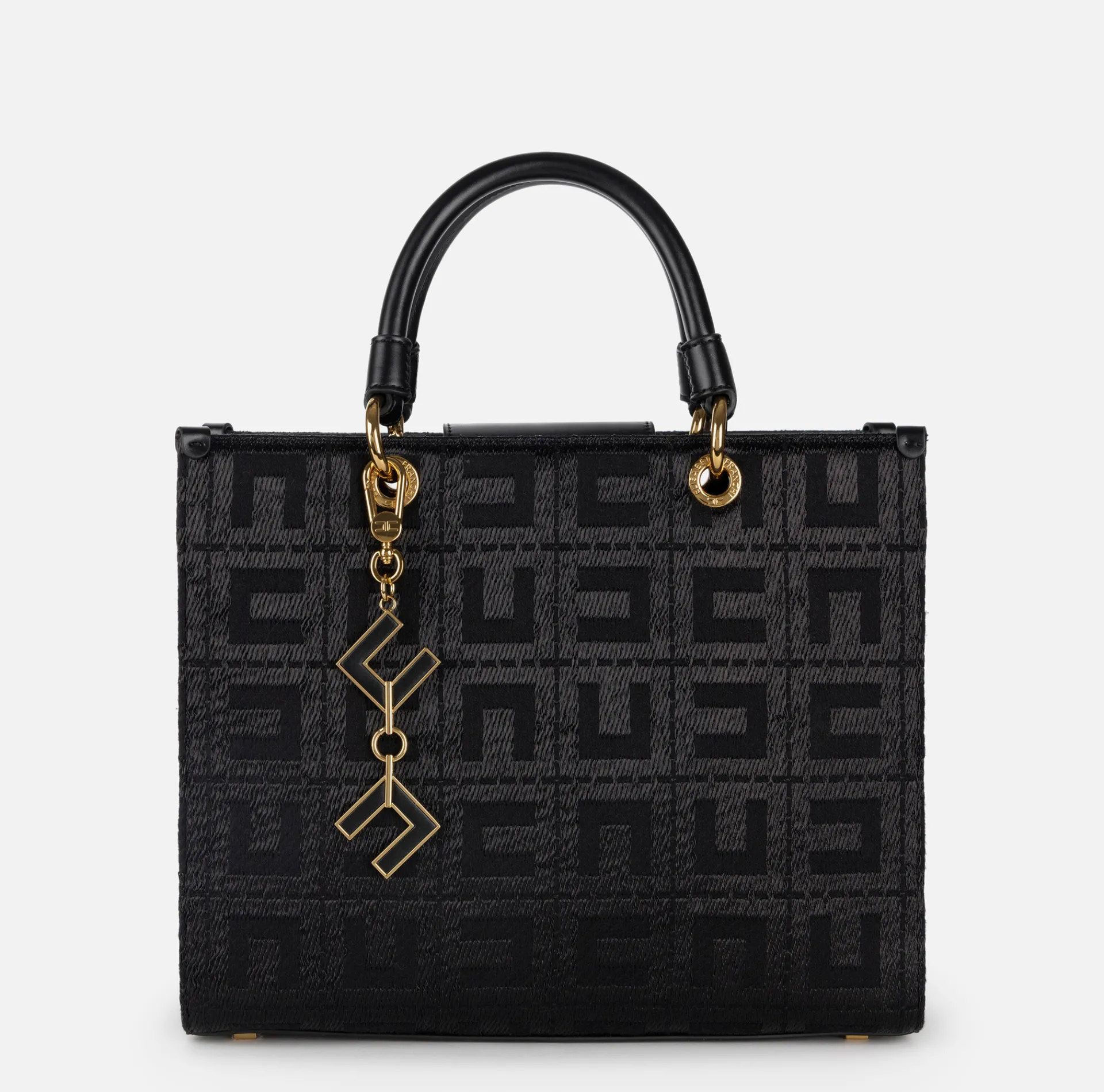Elisabetta Franchi Handbags|Shopper bag in jacquard fabric with charms Black