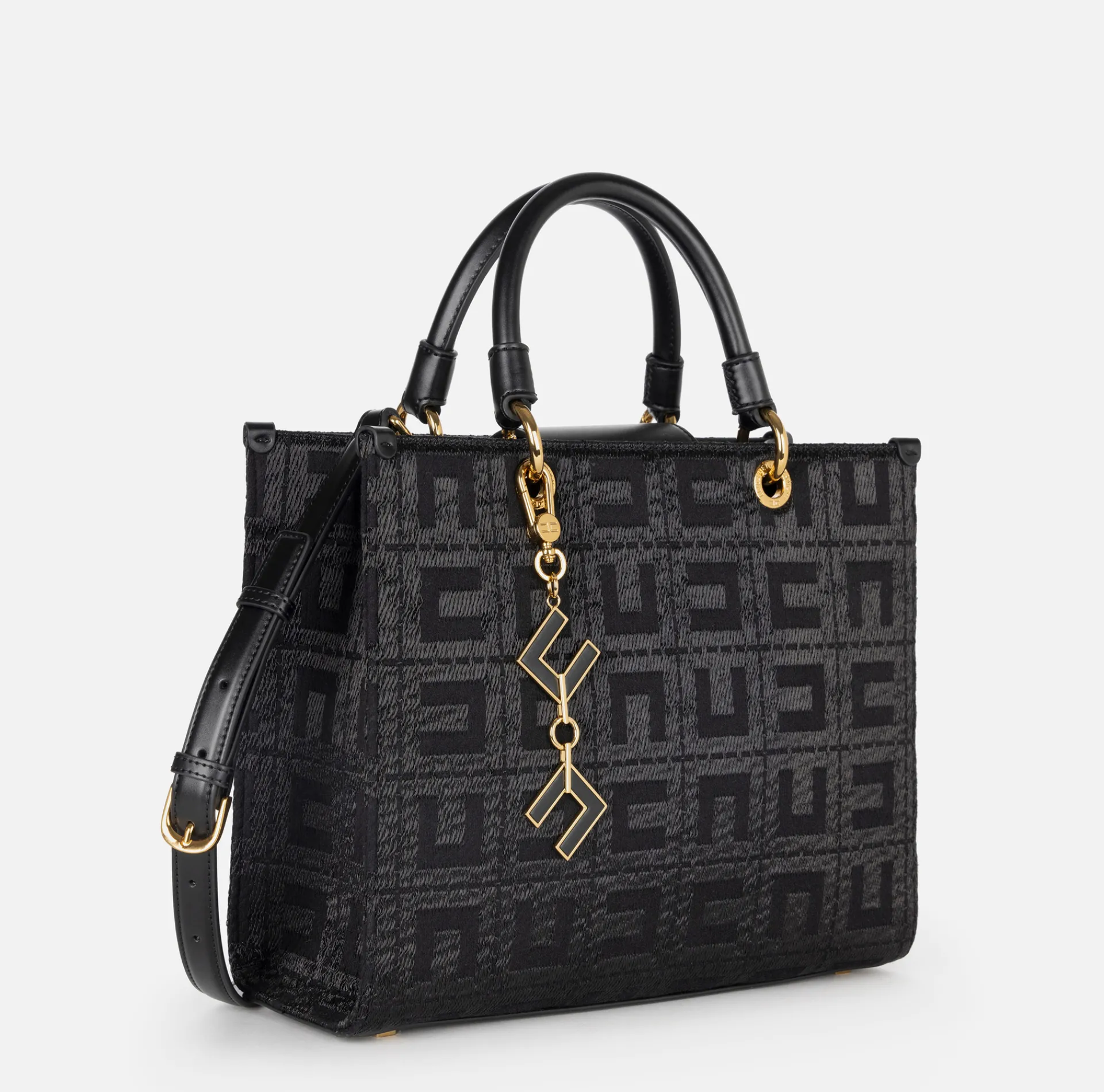 Elisabetta Franchi Handbags|Shopper bag in jacquard fabric with charms Black