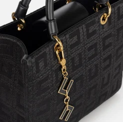 Elisabetta Franchi Handbags|Shopper bag in jacquard fabric with charms Black