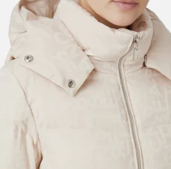 Elisabetta Franchi Coats And Jackets|Short down jacket in nylon jacquard with lettering Latex