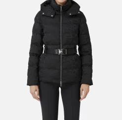 Elisabetta Franchi Coats And Jackets|Short down jacket in nylon jacquard with lettering Black