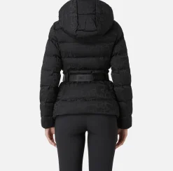 Elisabetta Franchi Coats And Jackets|Short down jacket in nylon jacquard with lettering Black