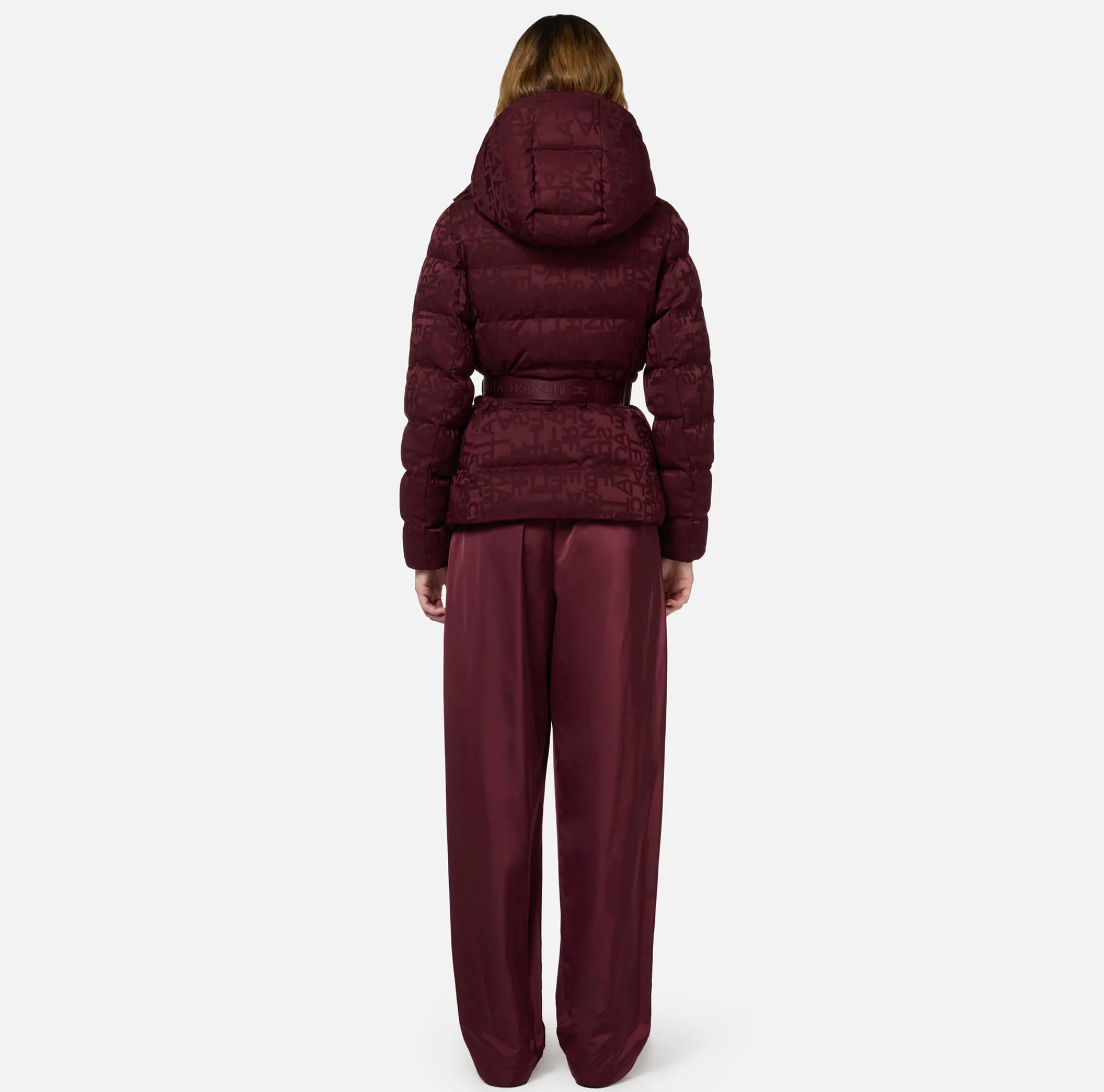 Elisabetta Franchi Coats And Jackets|Short down jacket in nylon jacquard with lettering