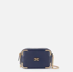 Elisabetta Franchi Strap Bags|Shoulder bag in leather-effect material with metal corners Navy