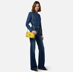 Elisabetta Franchi Strap Bags|Shoulder bag in leather-effect material with metal corners Mimosa