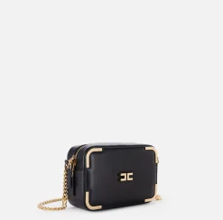 Elisabetta Franchi Strap Bags|Shoulder bag in leather-effect material with metal corners Black