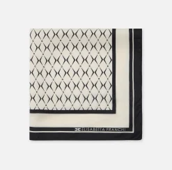 Elisabetta Franchi Scarves|Silk foulard scarf with diamond pattern and logo Butter/Black