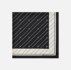 Elisabetta Franchi Scarves|Silk foulard scarf with diagonal stripe pattern and logo Black/Butter