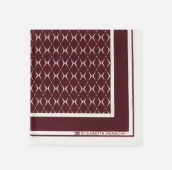 Elisabetta Franchi Scarves|Silk foulard scarf with diamond pattern and logo RougeNoir/Butter