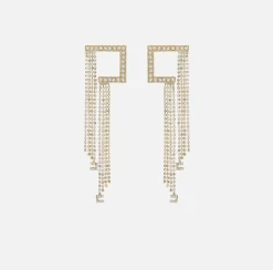 Elisabetta Franchi Jewelry|Silver metal logo earrings with pendant features YellowGold