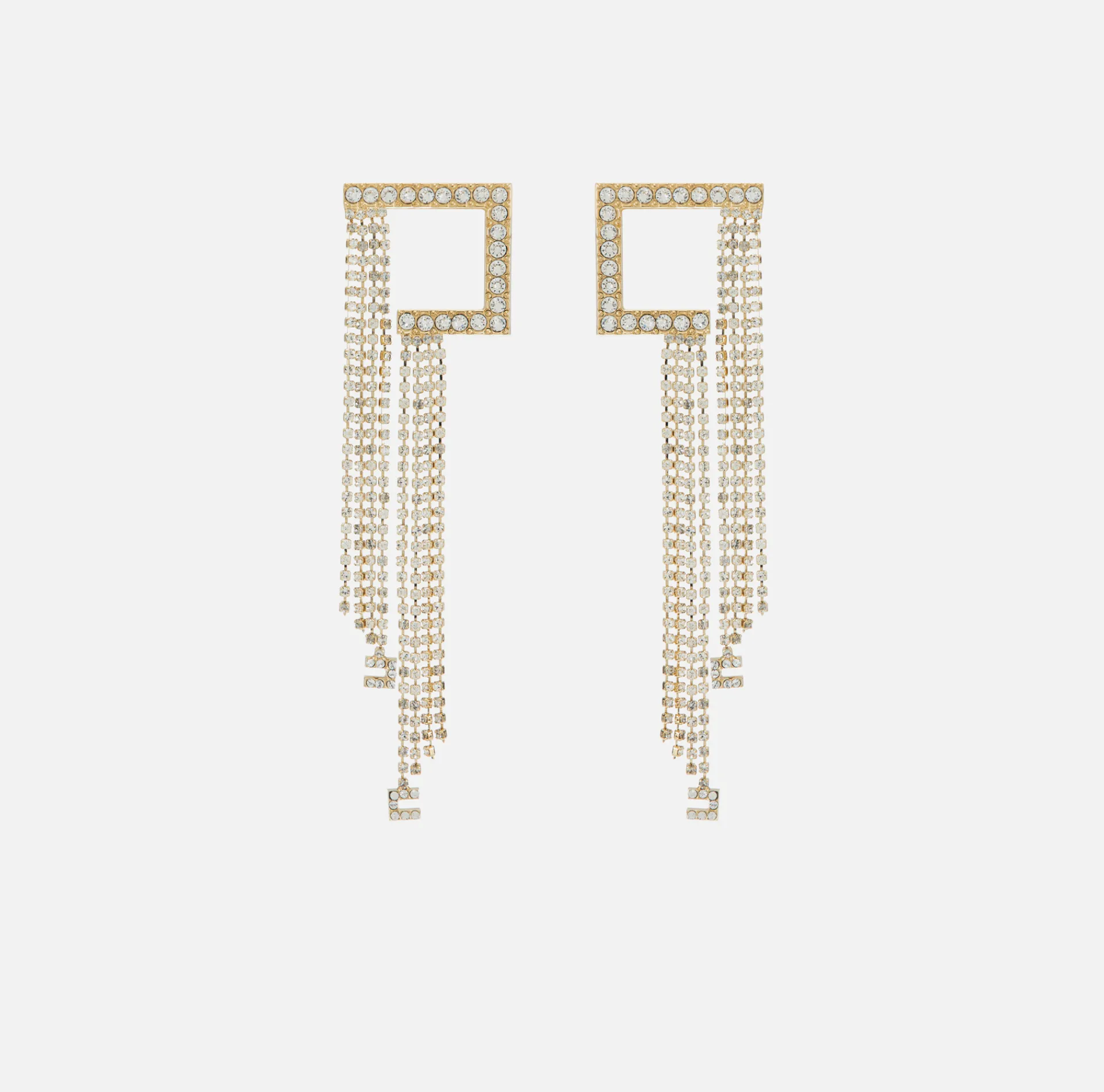 Elisabetta Franchi Jewelry|Silver metal logo earrings with pendant features YellowGold