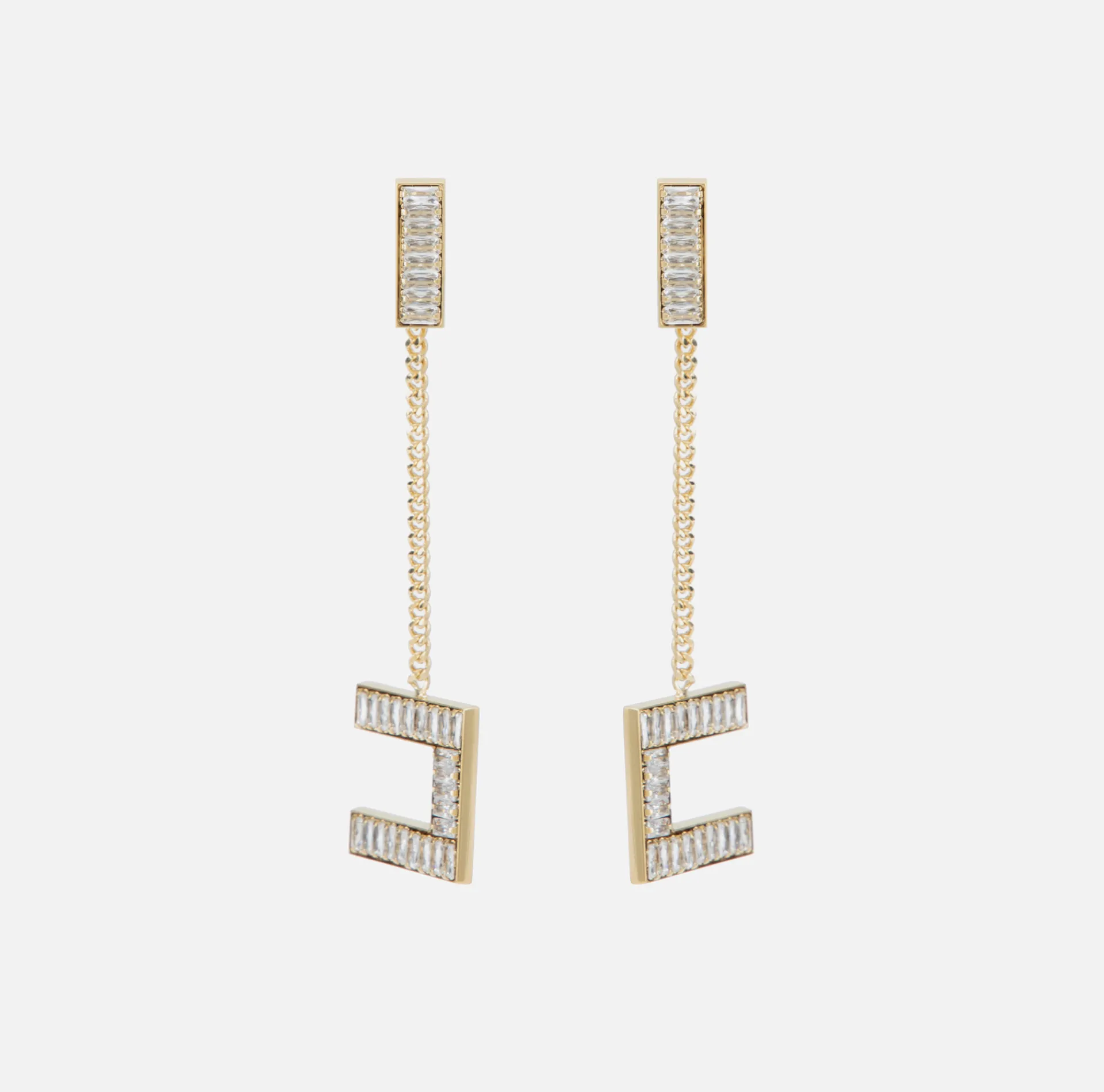 Elisabetta Franchi Jewelry|Silver metal logo earrings with logo pendant YellowGold