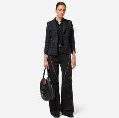 Elisabetta Franchi Jackets And Trench Coats|Single-breasted cool wool jacket with pockets Black