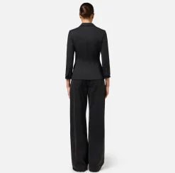 Elisabetta Franchi Jackets And Trench Coats|Single-breasted cool wool jacket with pockets Black