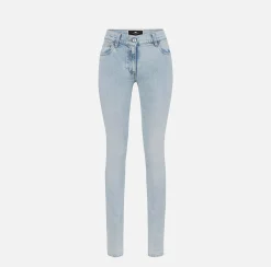 Elisabetta Franchi Jeans|Skinny jeans in stretch cotton with logo plaque Lightdenim
