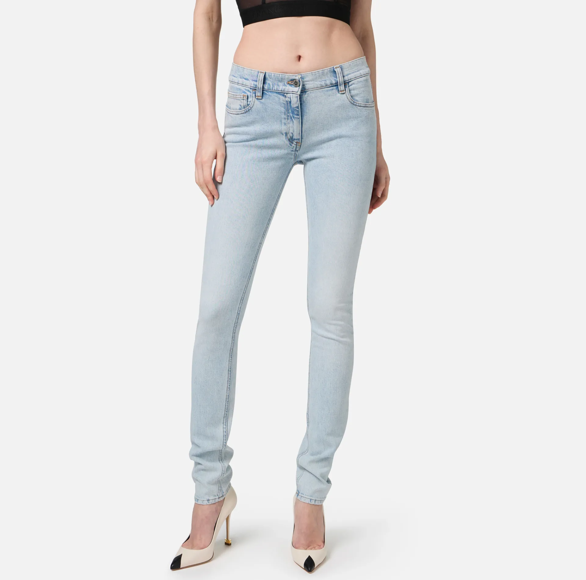 Elisabetta Franchi Jeans|Skinny jeans in stretch cotton with logo plaque Lightdenim