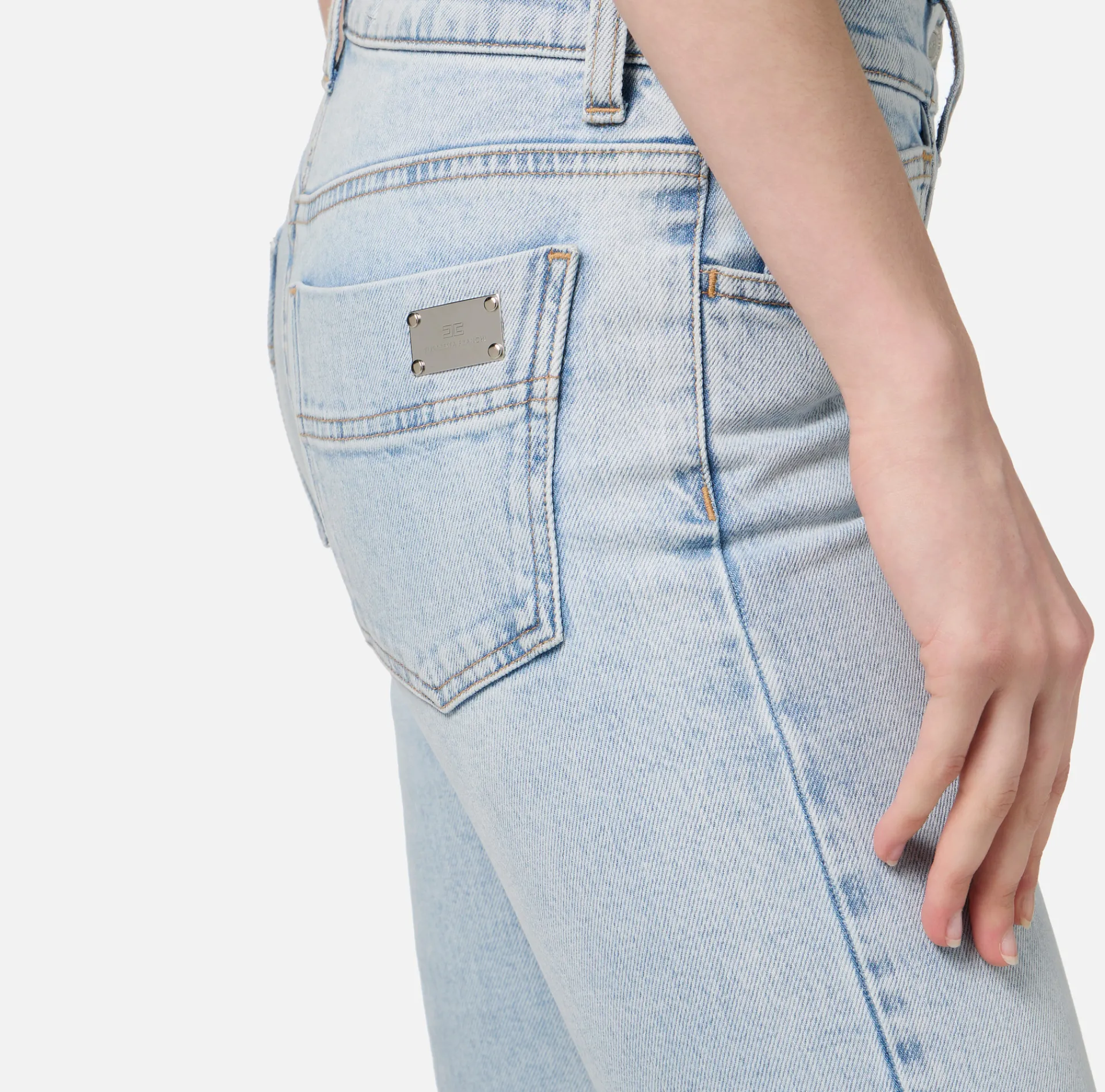 Elisabetta Franchi Jeans|Skinny jeans in stretch cotton with logo plaque Lightdenim