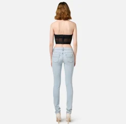 Elisabetta Franchi Jeans|Skinny jeans in stretch cotton with logo plaque Lightdenim