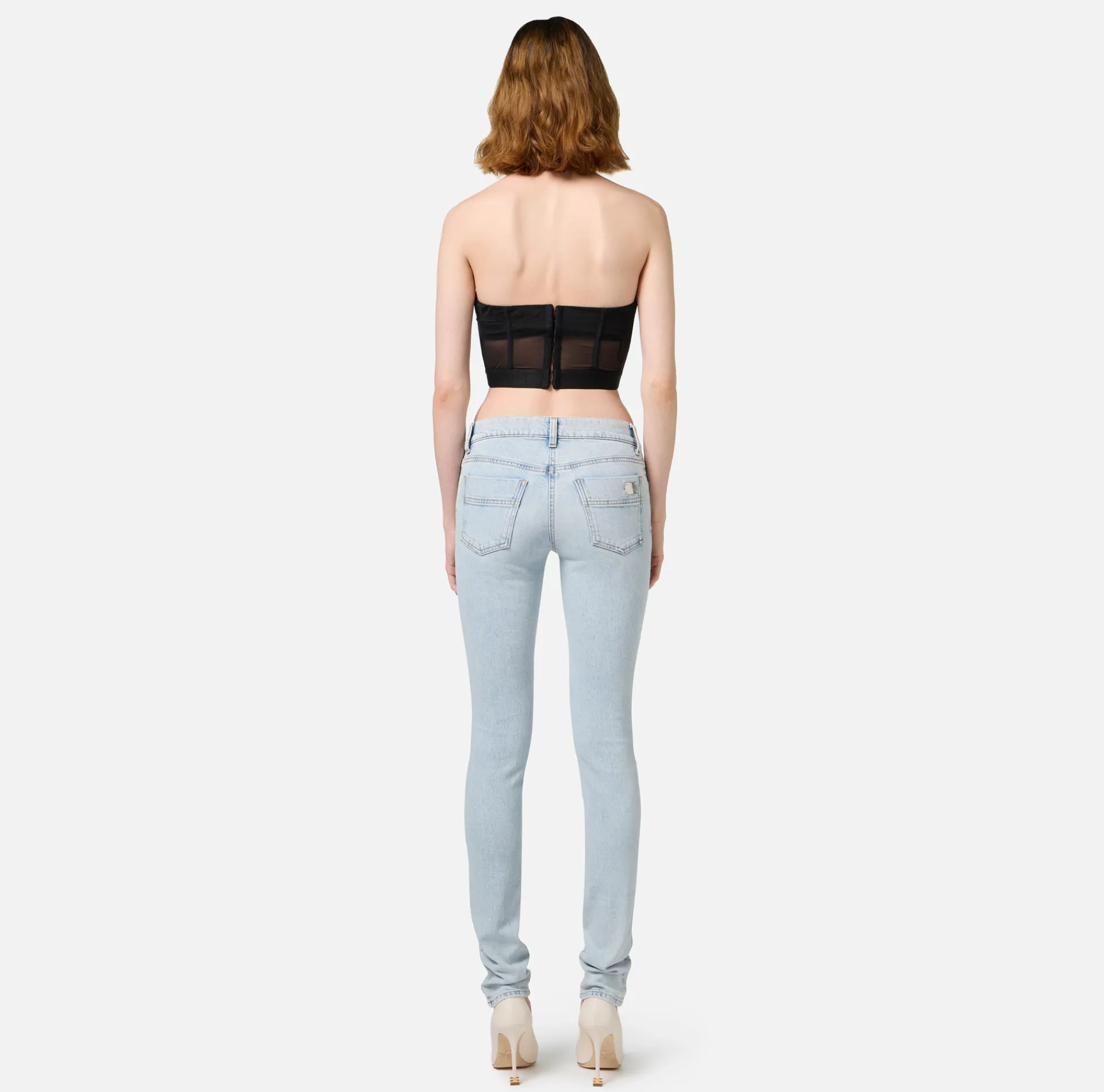 Elisabetta Franchi Jeans|Skinny jeans in stretch cotton with logo plaque Lightdenim