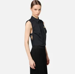 Elisabetta Franchi Shirts And Blouses|Sleeveless poplin shirt with logoed elastic features Black