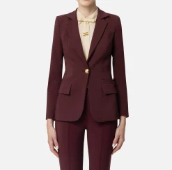 Elisabetta Franchi Jackets And Trench Coats|Tailleur|Slim-fit jacket in stretch crêpe RougeNoir