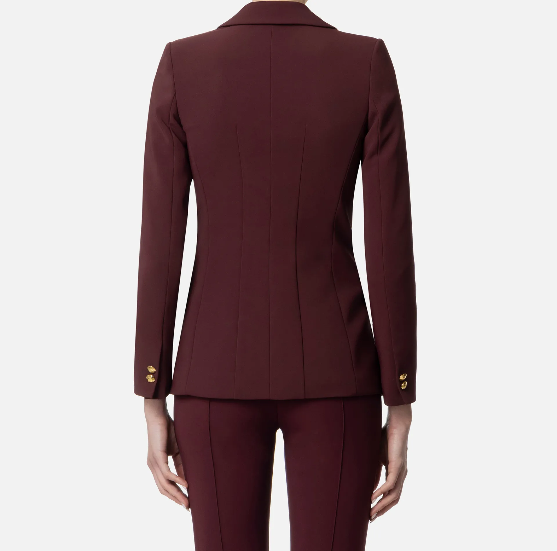 Elisabetta Franchi Jackets And Trench Coats|Tailleur|Slim-fit jacket in stretch crêpe RougeNoir